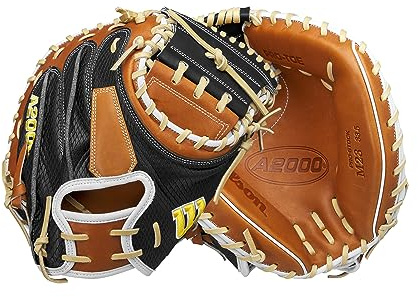 Wilson 2024 A2000 M23SS Baseball-Fängerhandschuh für Rechtshänder, 85,1 cm, Schwarz/Blonde/Weiß