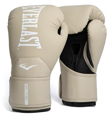 Everlast Elite 2 Boxing Gloves for Youth, Teens, and Adults with Smaller Hands | Secure Fit Hook and Loop Closure & Ventilation | Cardio, Speedbag, and Heavy Bag Training Gloves | Tan, 12 oz