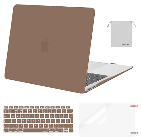MOSISO Coque Compatible avec MacBook Air 13 Pouces M1 Compatible 2021-2018 A2337 A2179 A1932, Coque Rigide&Housse Clavier&Film D'écran&Sac de Rangement pour MacBook Air 13,3 Pouces,Caramel Marron