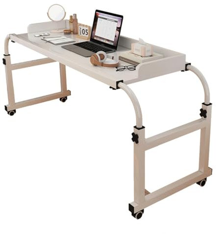 Betttisch mit Rollen, höhenverstellbar, höhenverstellbar, funktioniert als Bartisch, Esstisch, Laptopwagen (Größe: 140 x 40 cm, Farbe: Weiß)