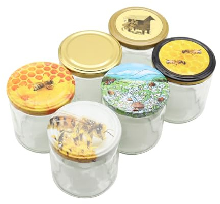 48x Twist Off Gläser 500g (405ml) im Karton mit Deckel für Lebensmittel Honiggläser Neutralgläser Glas Bienen Honig Marmelade Früchte Vorratsglas Rundgläser, Motiv