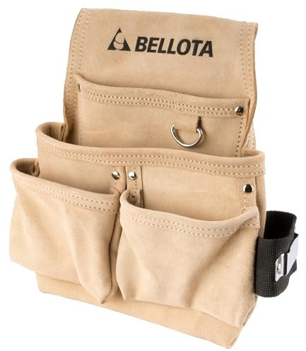 BELLOTA PC4BOL - Sac Porte-Outils en Cuir avec 4 Poches, logement pour Marteau et flexmètre