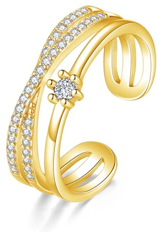 Zolkamery Silber Damen Ringe, 925 Sterling Silber Drei Schicht Infinity Wickelring mit Weiß Zirkonia, Verstellbar Minimalistischer Fingerringe, Stapelbare Daumenring Trendy Stapelringe mit Geschenkbox