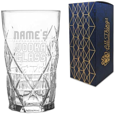Personalised Engraved Novelty Vodka Keops Hiball Tumbler Glass with 'Name's Vodka Glass' Design, Customise with Any Name for Any Occasion, Gift Box Included, Laser Engraved