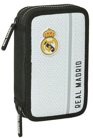SAFTA Real Madrid 1. Mannschaft 24/25, Schulmäppchen für Kinder, Federmäppchen mit Farben, mit 28 Utensilien, ideal für Kinder von 5 bis 14 Jahren, bequem und vielseitig, 12,5 x 4 x 19,5 cm,