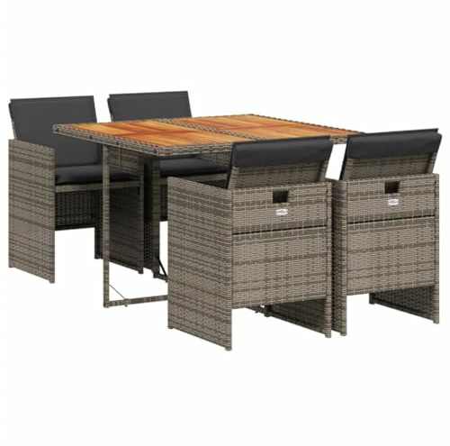 vidaXL 5-TLG. Garten-Essgruppe mit Kissen Grau Poly Rattan