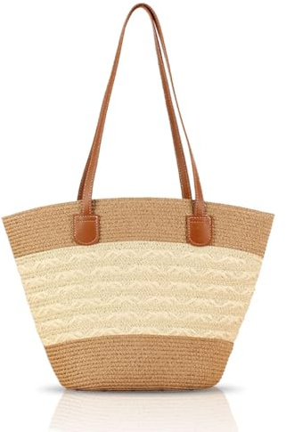 Pahajim Straw Tote Bags for Women Woven Raffia Handbag Shoulder Bag for Beach Holiday
