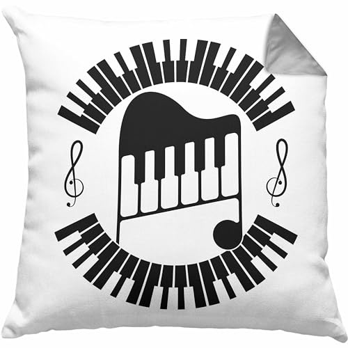 Trendation Piano-Spieler Kissen mit Füllung 40x40 Geschenk Klavier Geschenkidee Flügel Musiker Klavier Klavier-Spieler (Grau)
