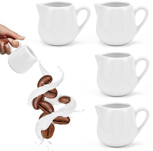 SLTAXAR 4 Stück Milchkännchen Porzellan 220ml Großes Milchkanne Espressogießer Aufschäumkännchen Groß Espresso Kännchen 220ml zum Milchaufschäumen Milch Pitcher Klein für Cappuccino Latte Art