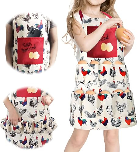 Äggförkläde, ägguppsamlande förkläde för kyckling anka gåsägg, kyckling ägg förkläde för hemmafru bondgård kök restaurang, flerfärgad, child-skirt