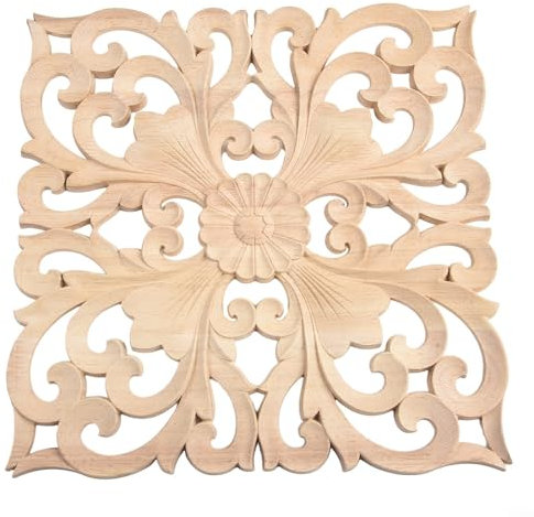 Aplique decorativo para puerta de tablero de flores de madera para tallar madera, calcomanía para muebles, armarios, puertas, decoración de pared (30 x 30 cm)