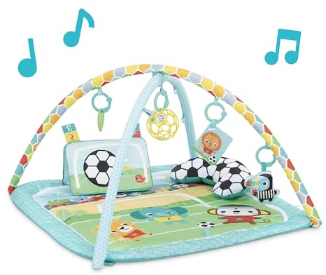 Bright Starts Grip & Kick Oball Activity Gym, Fußball-Thema mit leicht zu greifenden Baby-Spielzeug, Baby-Spielstudio, Kick-Pad mit aktivierten Lichtern und Bauchzeitkissen, Unisex, Neugeborene +
