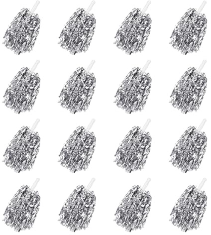 PATIKIL Metallic Cheerleading Pom Poms, 18 Pcs Cheer Pom Pom with Baton Handle Cheering Squads Pompoms for Game Sports Dance Party Team Spirit, Silver Tone