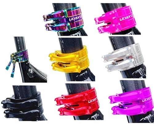 wanhaoaony Sattelklemme Sattelrohrklemme Doppellagige Einstellschnalle Titanschaft Schnellspanner Sattelrohrklemme 34,9 mm Stangenclip SattelstüTzenklemme(Purple)