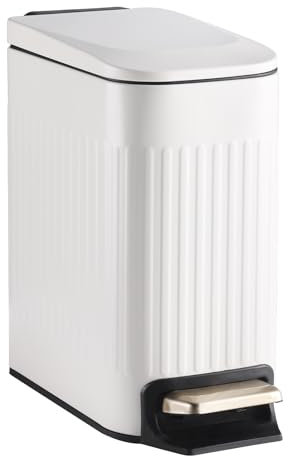 ELPHECO Pattumiera da bagno da 7 litri, pattumiera a pedale con secchio interno, pattumiera a pedale con coperchio a chiusura delicata, elegante pattumiera in acciaio inox per piccoli spazi,
