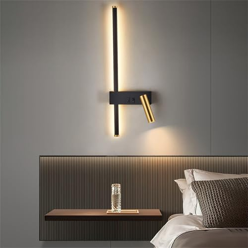 LED Wandleuchte Schwarz 350° Drehbar Wandleuchten Innen Modern mit Zwei Unabhängige Schalter Wandlampe Metall Wohnzimmer Leselampe Wandbeleuchtung für Schlafzimmer Dekorative (Warmes Licht,Rechts)
