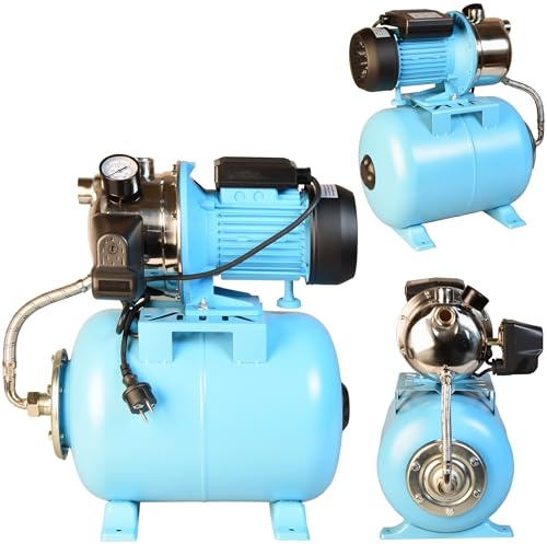 Hauswasserwerk JX 1100 INOX - Wasserpumpe 3600l/h, 1100W, Förderhöhe 50m - Membrankessel 24L - für Brauchwasserversorgung Bewässerung - Hauswasserautomat mit Druckschalter - Gartenpumpe Druckkessel