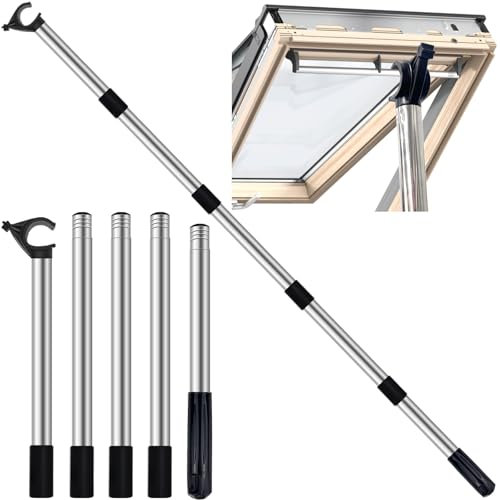 Teleskopstange Dachfenster Bedienstange, Teleskop-Bedienungsstange zum Öffnen von Fassadenfenstern, Teleskopstange Fensterstange 1,86 m, Fenstergriff Verlängerung für Dachfenstern und Rollos