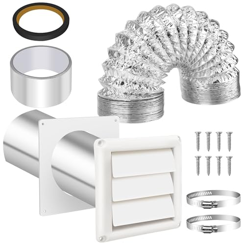 4 Inch Dryer Vent Kit Through Wall with Hose/Duct Connector/Wall Plate, Dryer Vent Hose Connector Wall Ducting Kit for Bathroom Ventilation Fans Exhaust,Ceiling Washer Air Circulation Coldairsoap