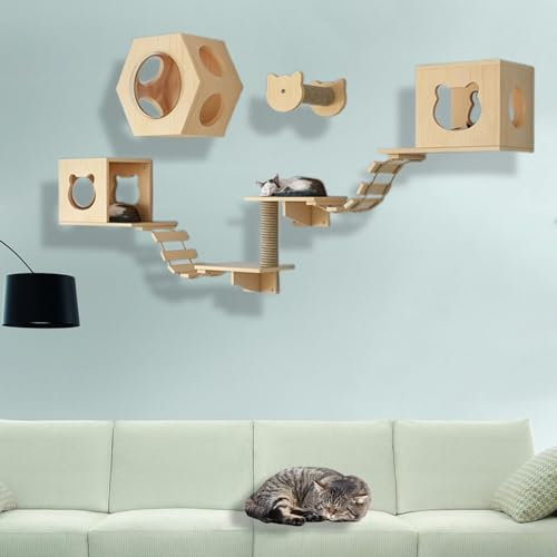 XMLYSMYS Kletterwand Katzen Set, Katzentreppe Montagematerial Inklusive, Katzenleiter Katzenstufen Kletterwand, DIY-Kätzchenwand-Dschungel(10pcs)