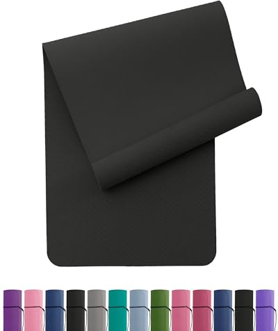 Tappetino da yoga antiscivolo ed ecologico, in TPE con tracolla, tappetino da ginnastica per pilates, allenamento, fitness, 183 x 61 x 0,6 cm (nero/grigio)