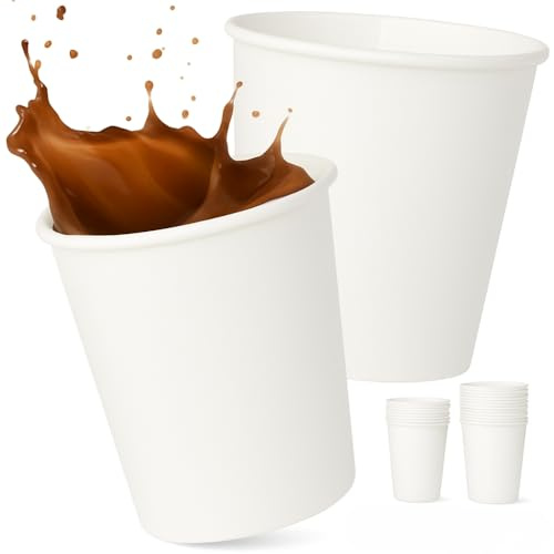 Commerline 500 Unidades de Vasos de Café para Llevar | 200 ml, Blanco | Tazas de Cartón para Café | Té y Vinos Calientes | Vasos Desechables de Papel Kraft
