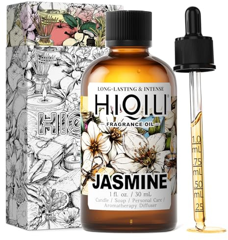 HIQILI Jasmine Fragrance Oil for Aromatherapy Diffuser, Floral Scent for Candle, Perfume Making, Skin Care, Laundry Essential Oil - 1 Fl Oz