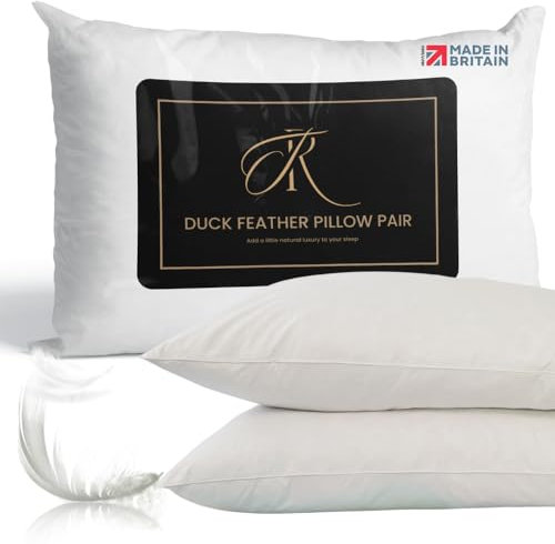 The Royce Duck Feather Pillows - Breathable 100% Cotton Cover - Hypoallergenic - Pillows 2 Pack - Medium & Soft Firmness - 2 Duck Feather Pillow UK Standard Size(48x74cm) - Duck Down Pillow