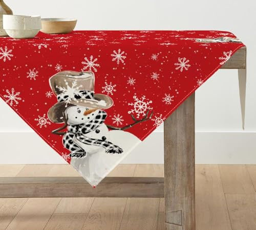 Artoid Mode Rot Schneemann Schneeflocken Weihnachten Tischdecke, Winter Tischwäsche Küche Tisch Dekoration Drinnen Urlaub Party Dekor 85x85 cm