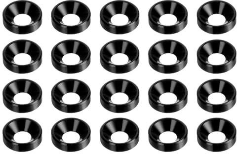 sourcing map 20 arandelas avellanadas M5 de aleación de aluminio anodizado, juntas de tornillo para piezas de accesorios mecánicos, color negro