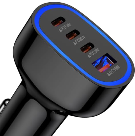 Multi 4 Ports Fast Car Charger Adapter 12V Auto Vehicle Plug - USB C & USB A Quick Charging - Cigarette Lighter Cell Phone Automobile Charger for iPhone 17 Pro Max Air 16e 16 15 14 13 12, Samsung S26
