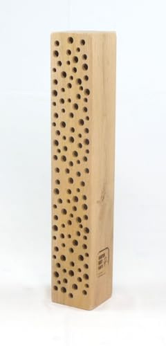 Insektenhotel Massiv Holzbiene Wildbiene 2024 Nisthilfe für Blauschwarze Holzbienen - Hochwertiges Eichenholz mit Löchern für Wollbienen (naturbelassen, 50cm)