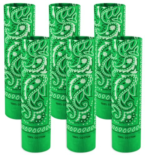 BOUBONI 6 Pack 100% Cotton Bandana Paisley Bandanas Head Ccarf Headband Neckerchief Scarf Handkerchief for Women Men (6, Green)