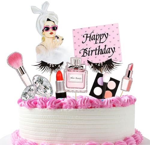 8 Piezas Niñas Simulación Cosméticos Creativos Decoraciones de Pastel de Belleza, Decoraciones de Pastel de Cosméticos, Insertos de Pastel para Niñas, Fiesta de Belleza de Cumpleaños