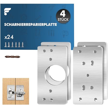 Shinfly Edelstahl Scharnier Reparaturplatte 9x4,7 cm, Scharnier Reparaturplatte mit 4 Stück und 24 Schrauben, Zur Reparatur Scharniere für Schranktüren, Kleiderschrank und Möbel