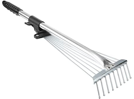 FUTUREORYY Rastrello Da Giardino Retrattile in Alluminio 9 Denti Manico Antiscivolo, Strumento Professionale Per Pulizia Foglie in Cortile e Prato, Resistente a Intemperie
