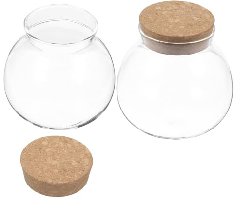LOORGVEL 2 Tarros de Vidrio Redondos con Tapa de Corcho y Capacidad de 500ml, Preservan Frescura y Almacenan Alimentos, Ideales para Cocina y Despensa