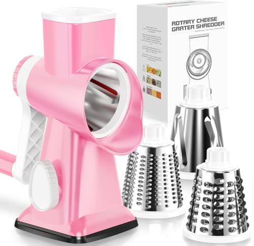 Dreamhigh® Taglia Verdure Manuale, Mandolina per Verdure con 3 Acciaio Inox Pale Tamburo, Forte Aspirazione, Grattugia Verdure, per Cucina Verdure, Patate, Carote, insalate, Tritatutto