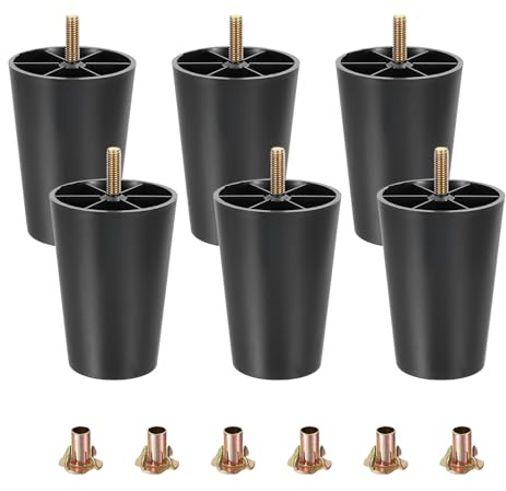 sourcing map 6Pcs Plastic Furniture Legs, 2.76 x 3.94 Sofa Couch Legs Replacement with M8 Hanger Bolts for Chair Sofa Dresser Cabinets Bed, Black