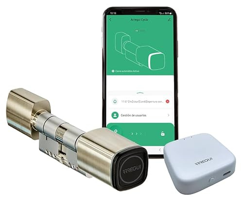 Arregui CYCLO + BRIDGE Cerradura Electrónica con App Móvil y Tarjeta RFID | Control desde Smartphone | Ideal Oficinas y Locales | Seguridad IP65 sin Llave | Control Remoto Compatible Google y Alexa