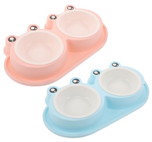 Toyvian 2 Ensembles Gamelle Double pour Chats avec Base Antidérapante Design Grenouille Set Eau et Nourriture pour Chats Errants et Chiots Facile à Laver pour Usage Extérieur