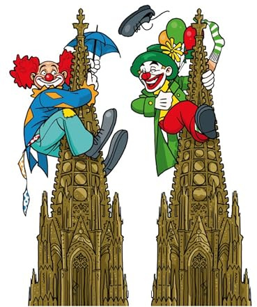 Bock up Kölle Kölner Fensterbilder für Karneval & Party viele Motive– Selbsthaftende Kölle Alaaf Deko für Fenster, wiederverwendbar, ideal für Fasching, Mottoparty (2 Clowns 50x40cm)