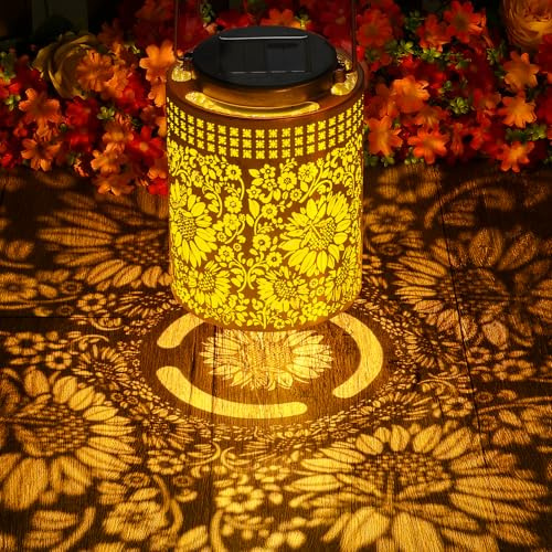 ZKLiLi Solar Laternen Sonnenblume im Freien wasserdicht hängende Solar Lichter Sonnenblume Geschenke für Frauen Männer Mutter Metall Dekorative LED-Laternen für Garten, Patio, Pathway,, Garten Dekor