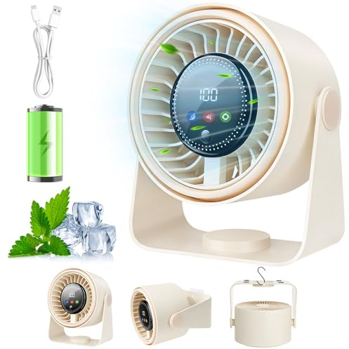 Tischventilator, 3 in 1 USB Ventilator Leise Tischventilatoren Mini Ventilator 5 Geschwindigkeiten Camping Tisch Ventilatoren mit Akku 360° Einstellbar para Cocina,Dormitorio,Camping,Oficina,Outdoor