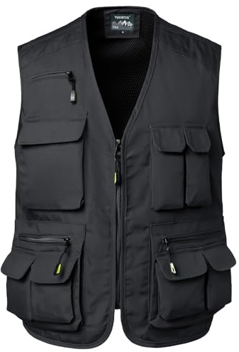 Yukirtiq Chaleco de Pesca para Hombre Fotografo Chaleco Multibolsillos de Caza Verano Chalecos de Trabajo Safari, Negro, XL