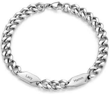 Gaosh Personalisiertes Herren Armband mit Namens Gravur, Edelstahl Panzerkette 7/7.5/8/8.5/9/9.5 Inch Schwarz Silber Gold, Vatertagsgeschenk für Papa, Opa