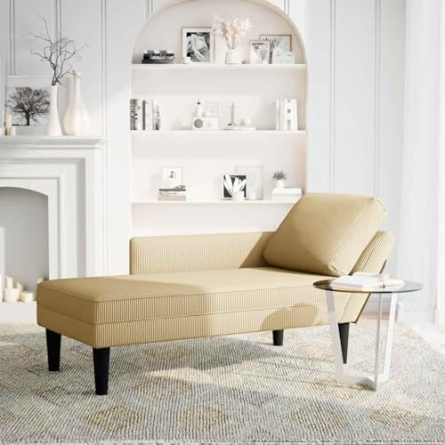 Chaiselong med kudde grågrön manchestertyg vadderad 132 x 56 x 70 cm med armstöd och ryggstöd för vardagsrum sovrum kontor för avkoppling läsning sova