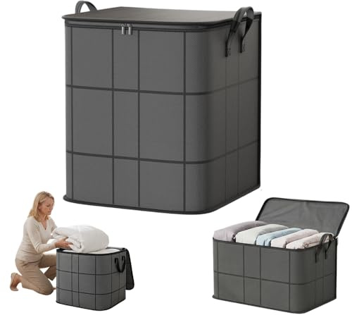 Aufbewahrungstasche für Bettdecken Kleidung, Faltbare Aufbewahrungsbox mit Deckel und Reißverschluss, Große Unterbettkommode und Schrank Organizer, Stabile Umzugstaschen für Bettwäsche (L:50x50x60cm)