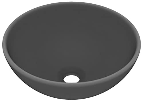 Lavabo da appoggio rotondo, grigio scuro, 32,5 cm, in ceramica, per bagno, WC degli ospiti e lavabo