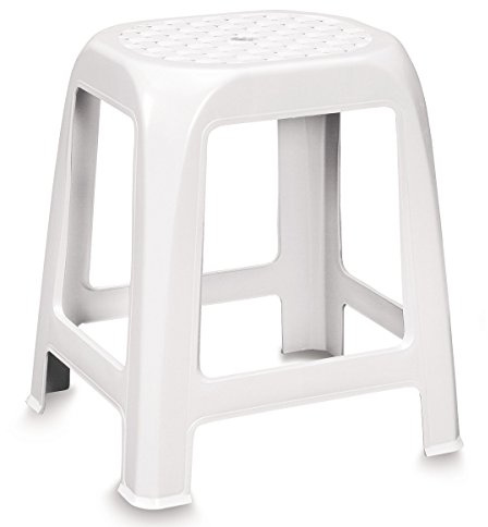 Stabiler Hocker aus Kunststoff weiß leicht zu reinigen • Sitzhocker, Küchenhocker, Badhocker, Duschstuhl, Campingstuhl, Aufgrund der Löchrigen Sitzfläche kann er gut unter der Dusche genutzt werden.